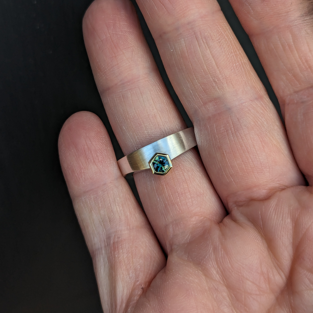 Geometric parti Australian sapphire ring