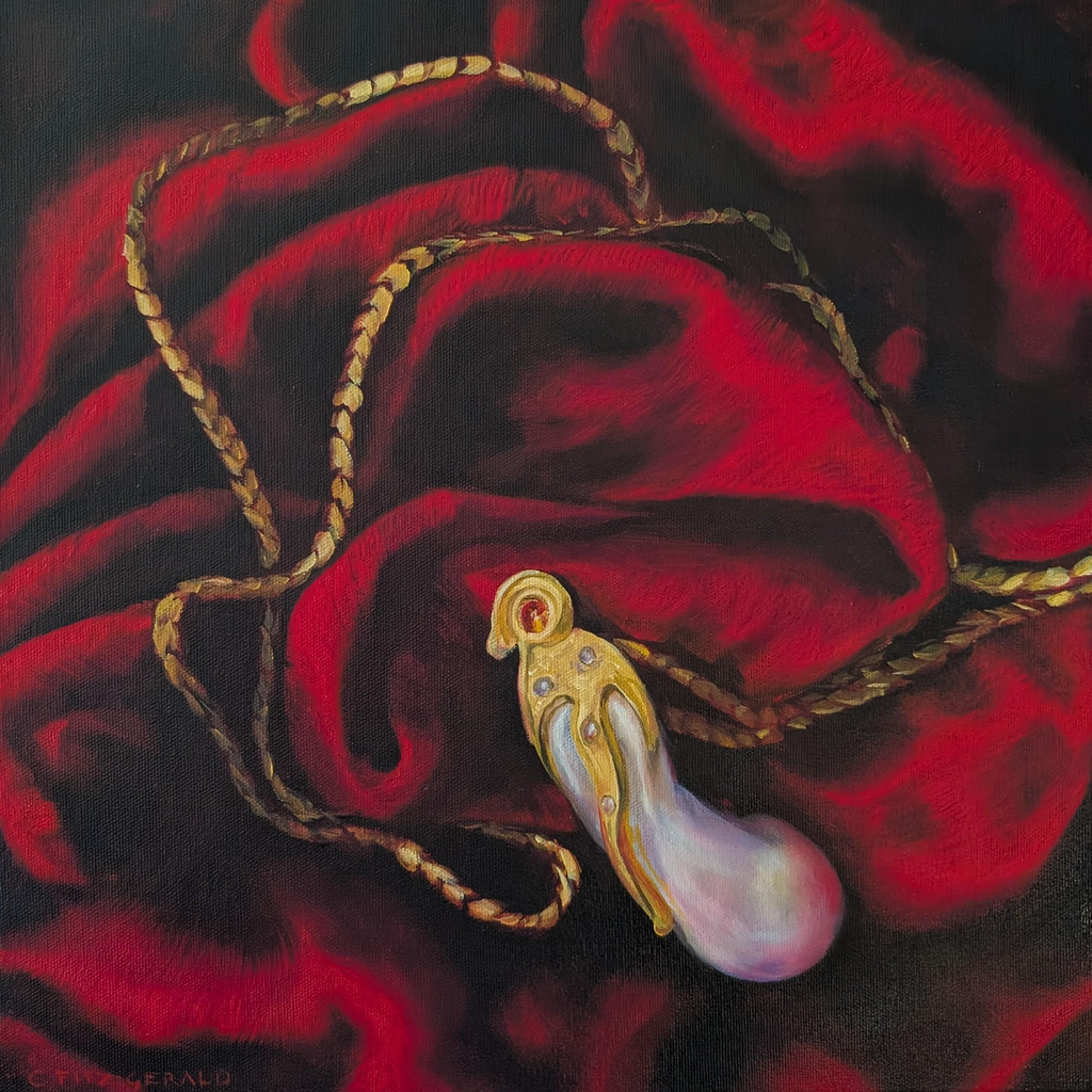 Ruby velvet with pearl.