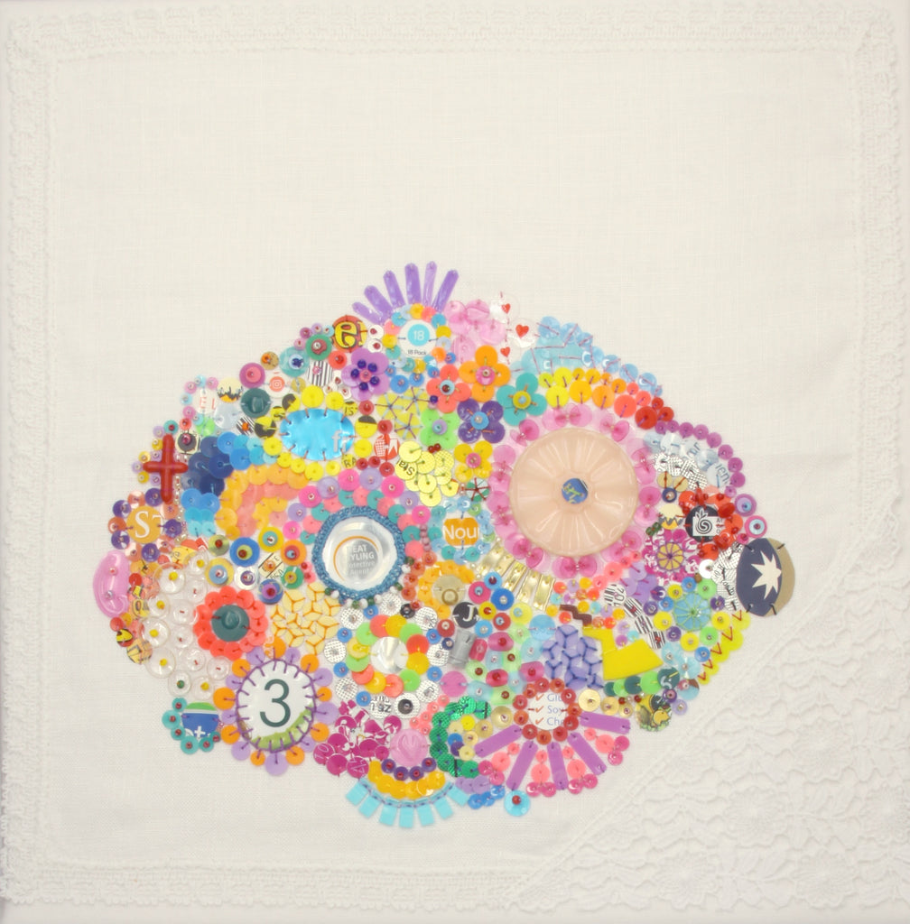 Purge Sampler III
Waste plastic, found handkerchief, beads, thread
2021