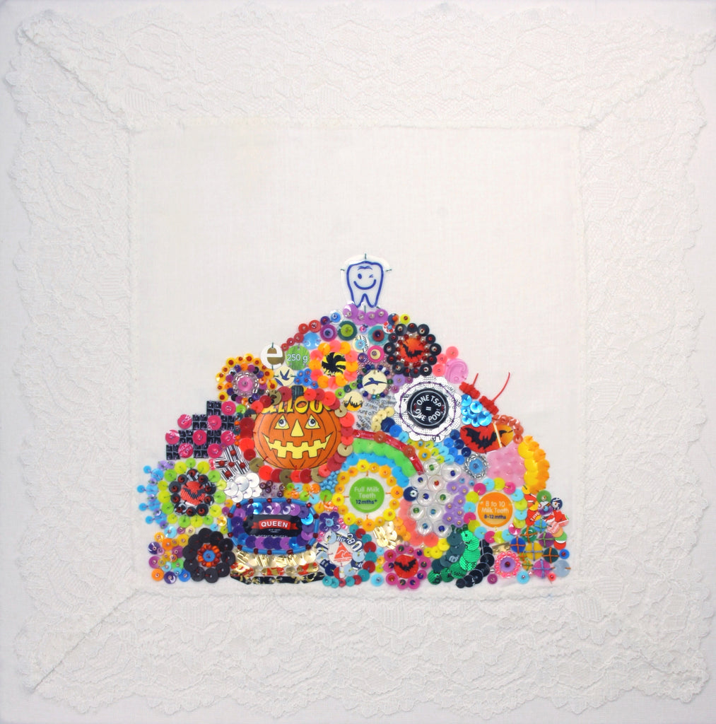 Purge Sampler IIII
Waste plastic, found handkerchief, beads, thread
2021