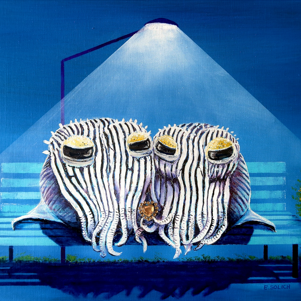 Vivid Delights (2023), by Elizabeth Solich, oil on canvas, recycled materials.