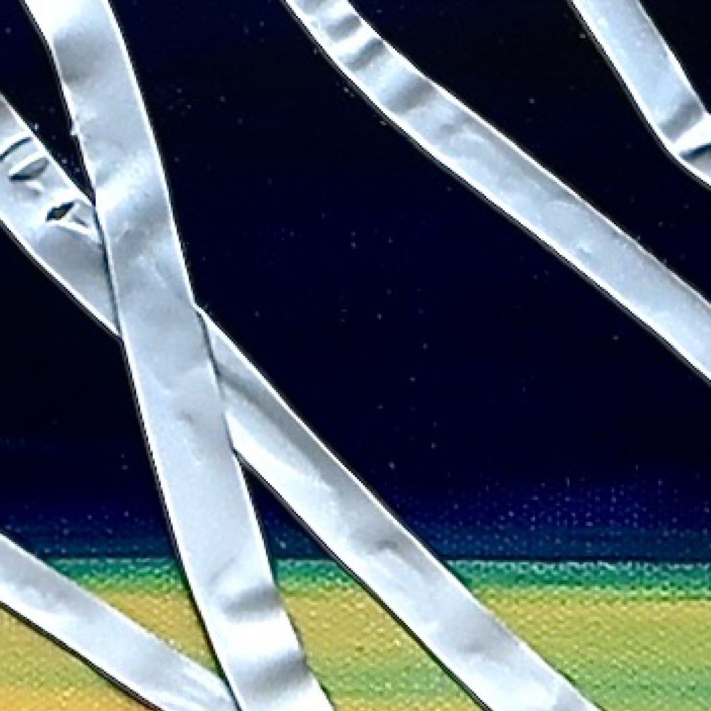 Kite tile is made out of the fine strips, cut from the plastic wrapping foil, attached to the canvas.