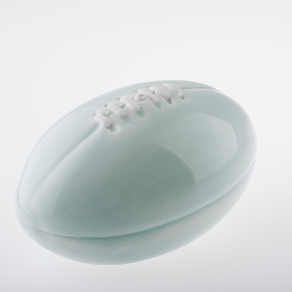 Celadon footy
Jingdezhen porcelain, Takeshi Celadon Glaze 
Photo: Sam Oster